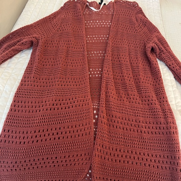 torrid Sweaters - Torrid Brick Red Pointelle Long Open Front Cardigan
